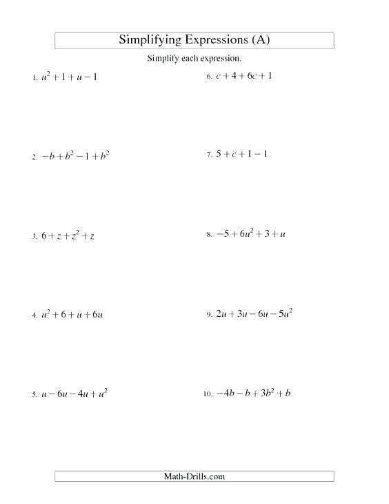 Math Worksheets For Grade Algebraic Expressions Preschool Practice