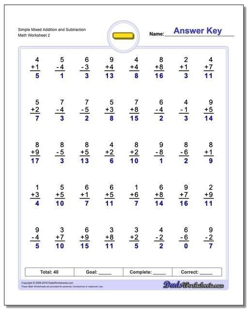 Math Worksheets With Mixed Addition And Subtraction Problems