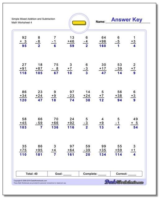 Mixed Addition And Subtraction Math Worksheets Two Digit