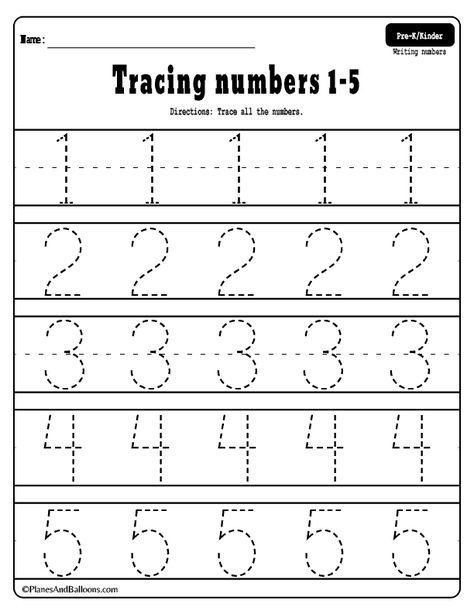 Numbers Tracing Worksheets Printable Preschool Writing Free Go