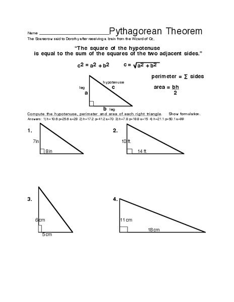 Pythagorean Theorem Worksheet For Th