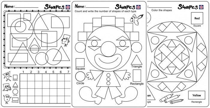 Shapes And Colors Worksheets For Kindergarten Students
