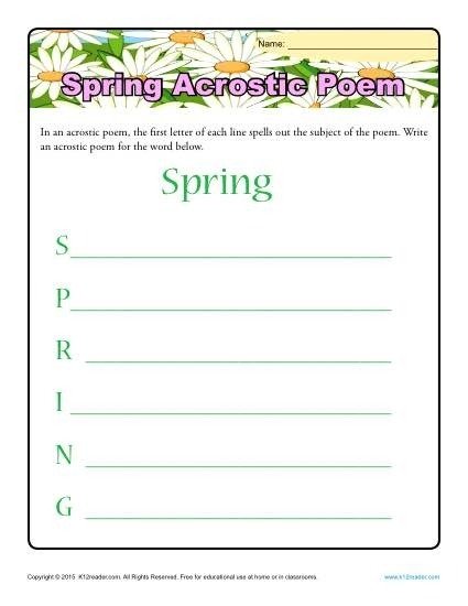 Spring Acrostic Poem Worksheet For St  Nd And Rd Grade