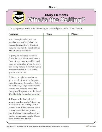 Story Elements Worksheet Whats The Setting