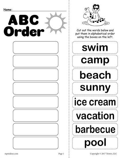 Summer Alphabetical Order Worksheet