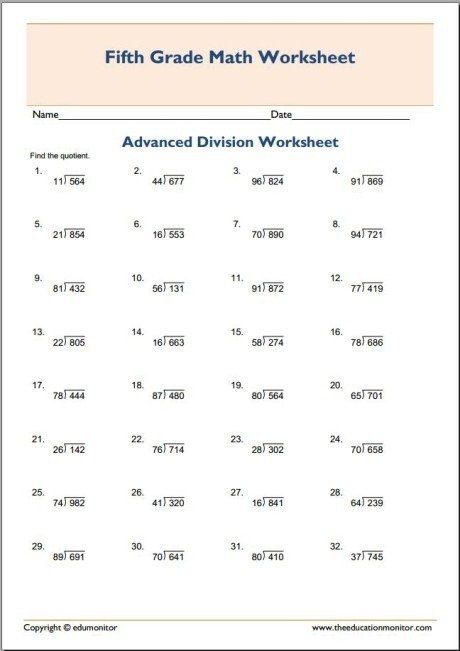 Th Grade Advanced Division Math
