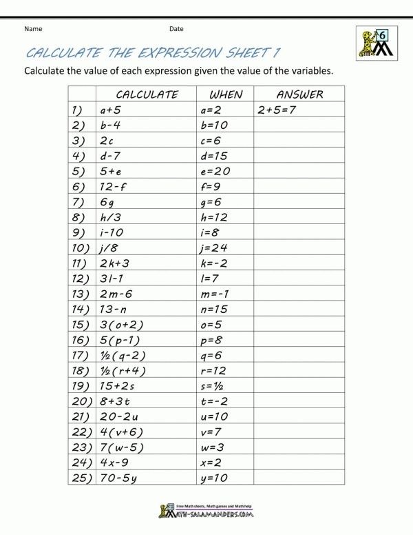 Th Grade Math Worksheet With Answer Key