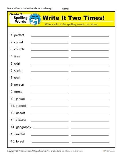 Third Grade Spelling Words Week With Images Free Worksheets