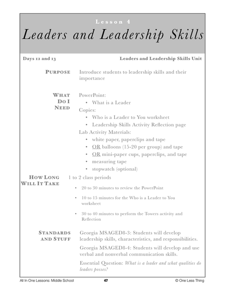 leadership assignments middle school