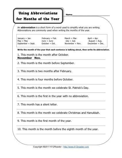 Abbreviations Months Of The Year Free Printable Punctuation