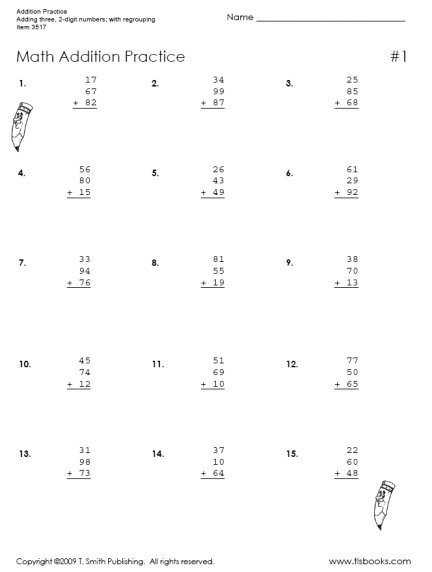Addition Practice Worksheet Adding Three Digit Numbers Of Two