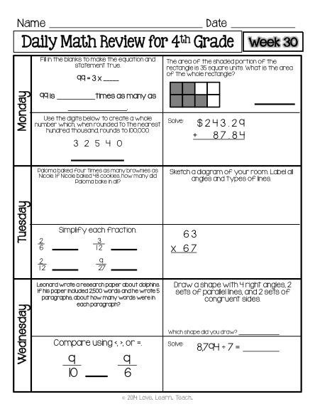 Best Rd Th Grade Daily Math Images Review Worksheets Homework