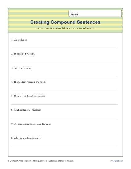Compund Sentence Worksheet St Through Rd Grade Worksheets Gr