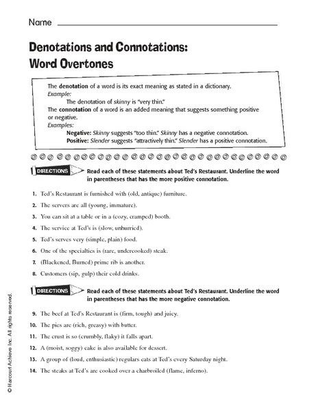 Connotation Denotation Worksheets Hypeelite With Images And Free