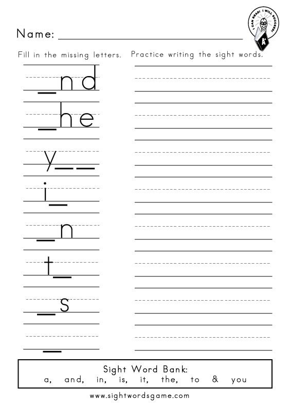 Dolch Sight Word Worksheets Words Reading Writing Preprimer