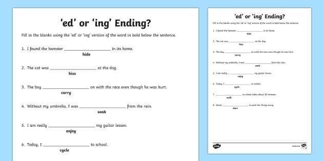 Words Ending In Ing Worksheets