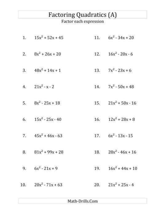 Factoring Trinomials Worksheet Algebra   Th Grade Factoring