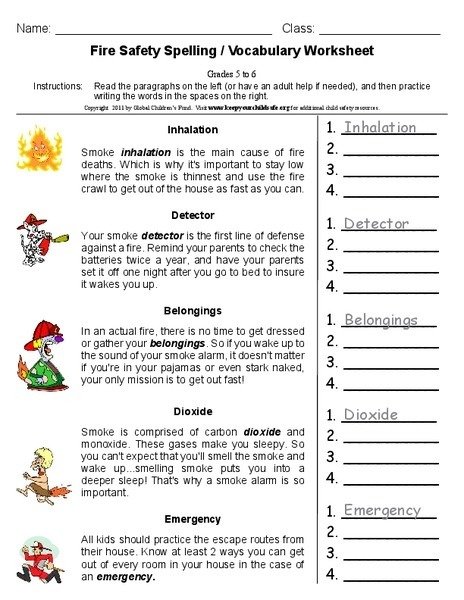 Fire Safety Spelling  Vocabulary Worksheet Worksheet For Th