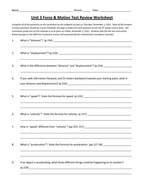 Forces And Motion Worksheet Promotiontablecovers Th Grade Science