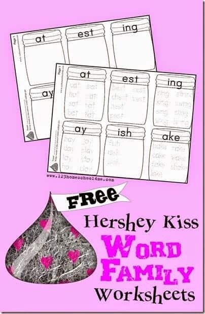 Free Hershey Kiss Word Family Worksheets