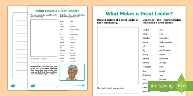 Free Makes Great Leader Worksheet Leadership Worksheets Za