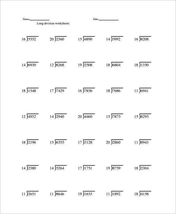 Free Sample Division Worksheet Templates In Ms Word Pdf High