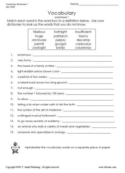 Fun Worksheets Grade Snapshot Image Of Vocabulary Free For Th