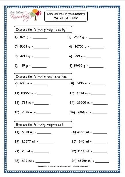 Grade  Maths Resources  Using Decimals In Measurements