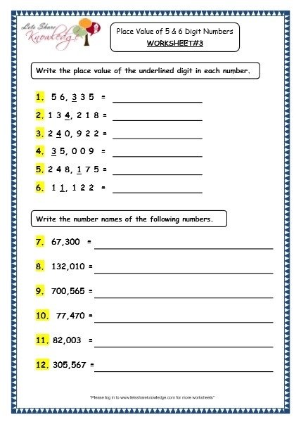 Grade Maths Resources Place Value Of And Digit Numbers Worksheets