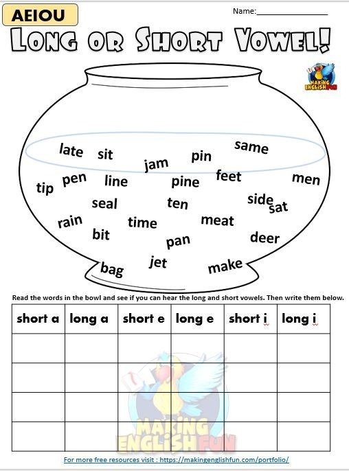 Long And Short Vowel Sorting Worksheets