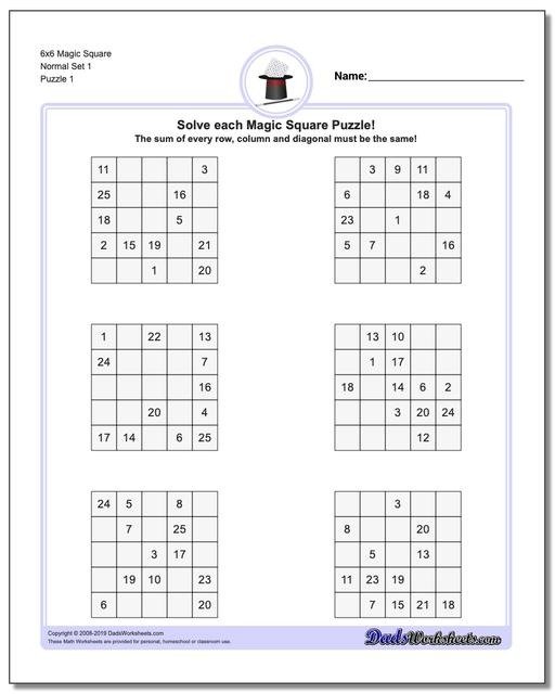 Magic Square Puzzles Math Logic Worksheets High School X Normal