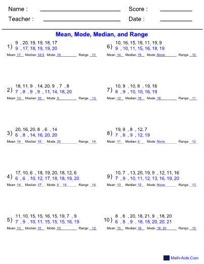 mean median and mode worksheets with answer key worksheets master