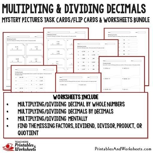 Multiplying And Dividing Decimals Task Cards And Worksheets Bundle