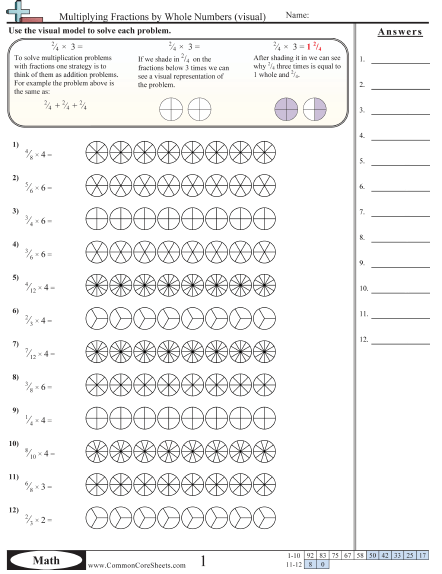 Multiplying Fractions By Whole Numbers Visual Worksheet