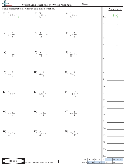 Multiplying Fractions By Whole Numbers Worksheet