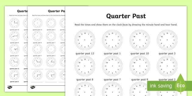 Quarter Past Read And Draw Worksheet  Worksheet