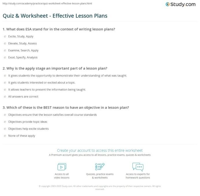 Quiz Worksheet Effective Lesson Plans Study Elevate Worksheets