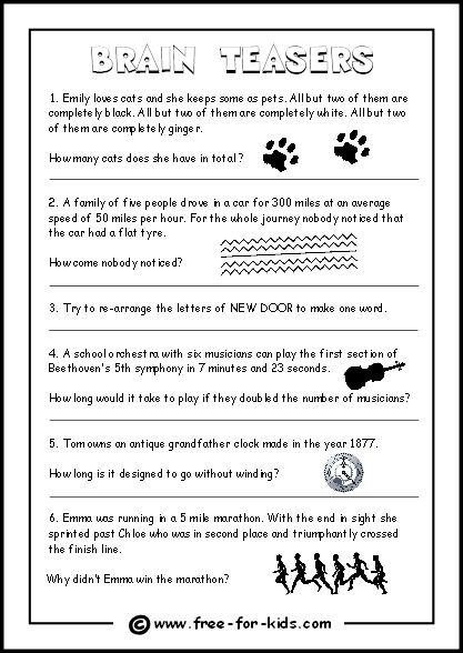 Brain Teasers For Kids Printable 4th Grade