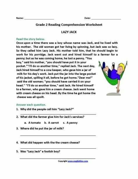 Reading Worksheets For Nd Grade Free Printable