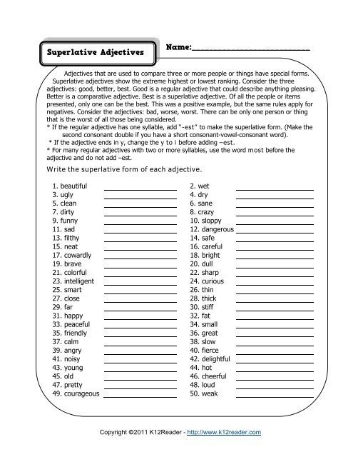 Superlative Adjectives Worksheet Kreader English Worksheets