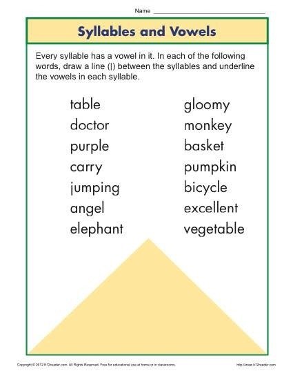 Syllable And Vowel Worksheet