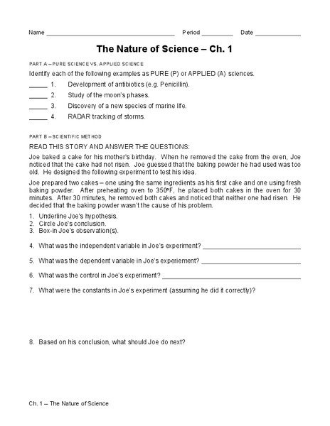 The Nature Of Science Worksheet For Th Th Grade Lesson Planet