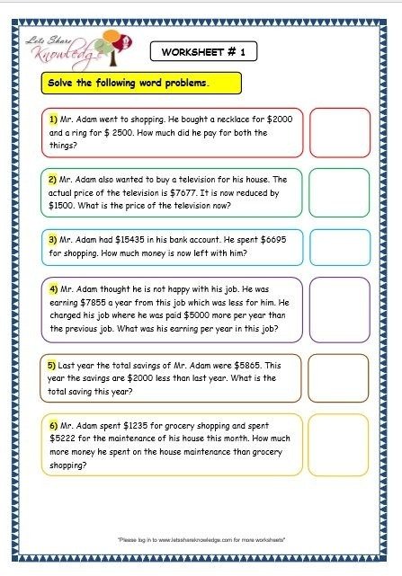 Worksheets On Addition Word Problems For Grade  Worksheets For