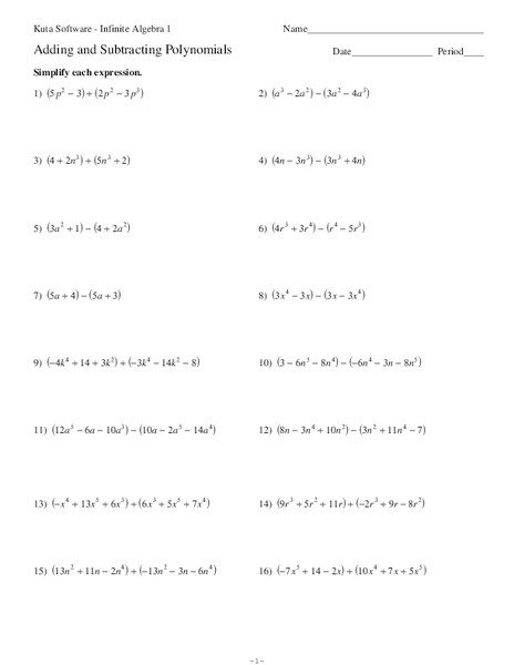 Adding And Subtracting Polynomials Worksheet For Th