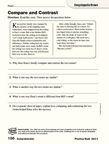 Compare And Contrast Worksheet For Th Th Grade Lesson Planet
