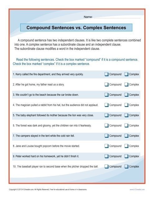 Compound And Complex Sentences Worksheets With Answers - Worksheets Master