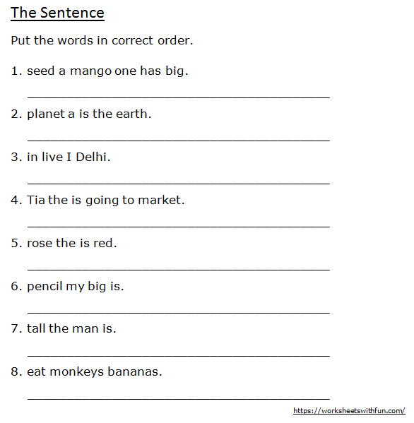 Putting Words Into Sentences Worksheets