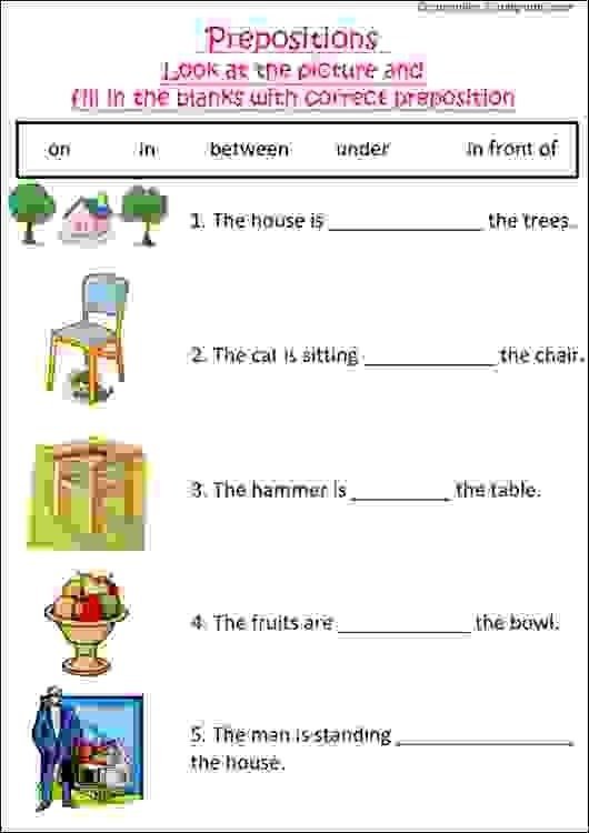 English Grammar Worksheet With Pictures To Practice Preposition