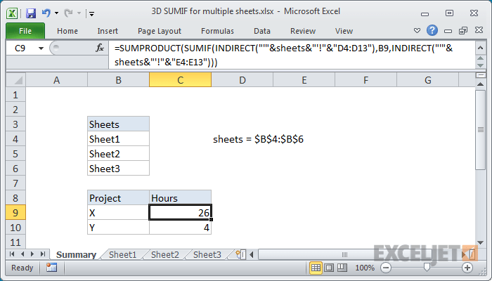 Excel Formula D Sumif For Multiple Worksheets