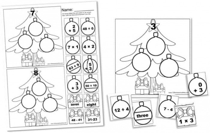 Free Cut And Paste Christmas Math Worksheets